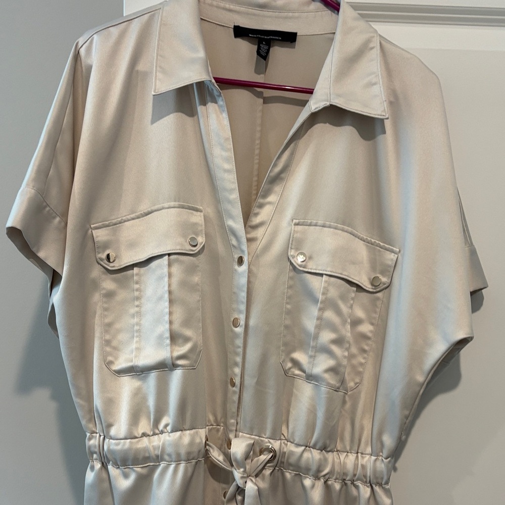 White House Black Market Beige Shirt Dress - Picture 4 of 6